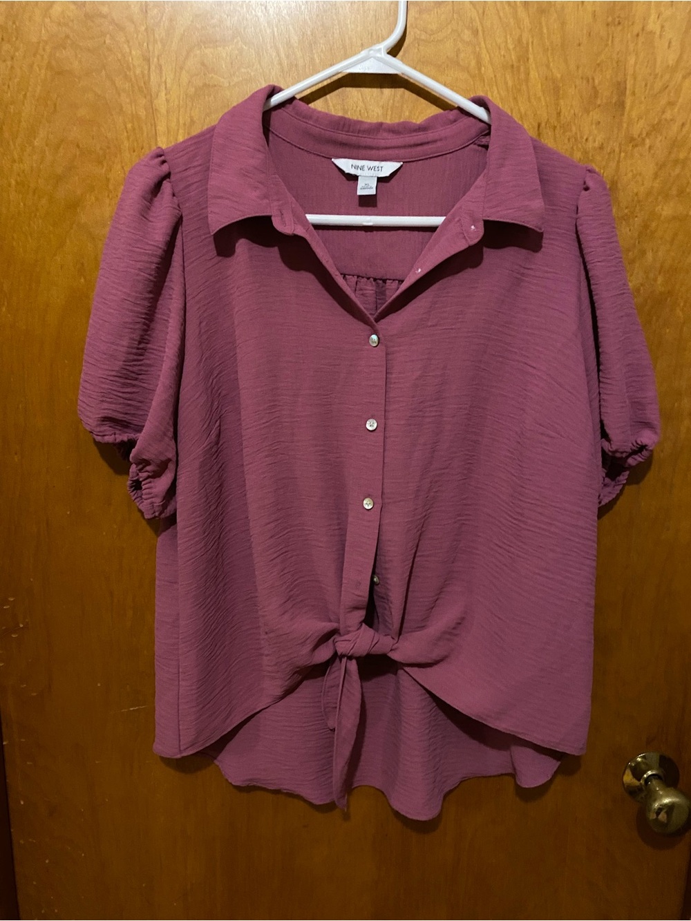 Nine West Dusty Rose Button-Front Tie Hem Blouse